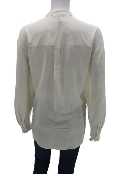 Eileen Fisher Women White Silk V-Neck Button-Up Blouse Long Sleeve Size 2X