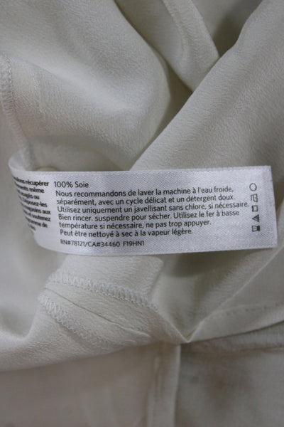 Eileen Fisher Women White Silk V-Neck Button-Up Blouse Long Sleeve Size 2X