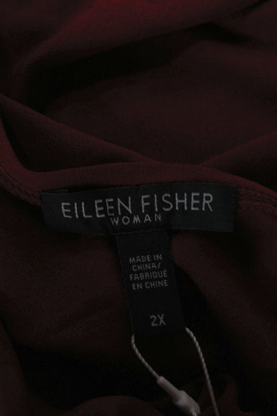 Eileen Fisher Womens Red Silk Sleeveless Tunic Tank Round Neck Basic Size 2X