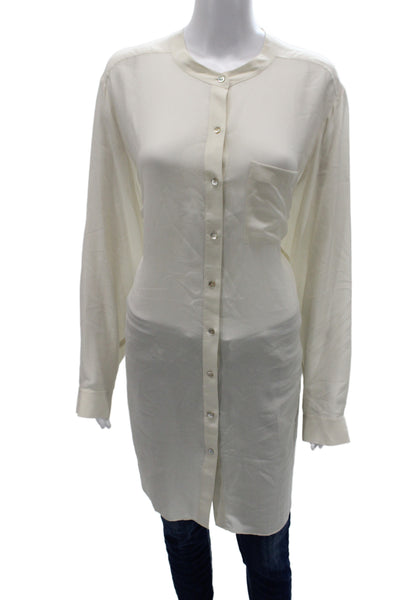 Eileen Fisher Women Tunic Blouse White Silk Long Sleeve Button Size 1X