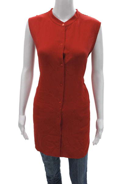 Eileen Fisher Womens Silk Mock Neck Sleeveless Tunic Button-Up Red Size 2X