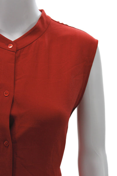 Eileen Fisher Womens Silk Mock Neck Sleeveless Tunic Button-Up Red Size 2X