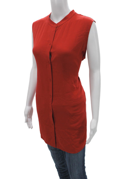 Eileen Fisher Womens Silk Mock Neck Sleeveless Tunic Button-Up Red Size 2X