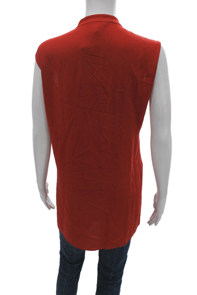 Eileen Fisher Womens Silk Mock Neck Sleeveless Tunic Button-Up Red Size 2X