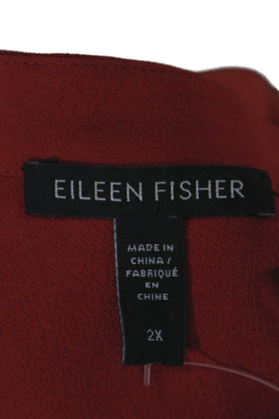 Eileen Fisher Womens Silk Mock Neck Sleeveless Tunic Button-Up Red Size 2X