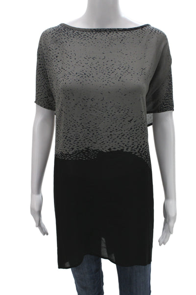 Eileen Fisher Women Tunic Blouse Black Silk Blend Short Sleeve Size XL