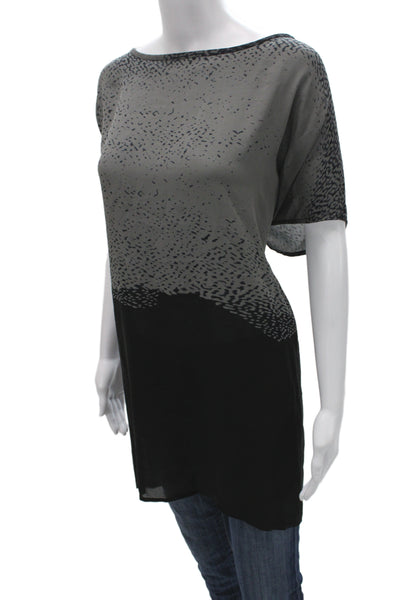 Eileen Fisher Women Tunic Blouse Black Silk Blend Short Sleeve Size XL