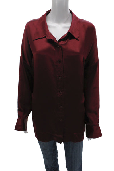 Eileen Fisher Women Silk Collared Button Up Blouse Red Long Sleeve Size 1X