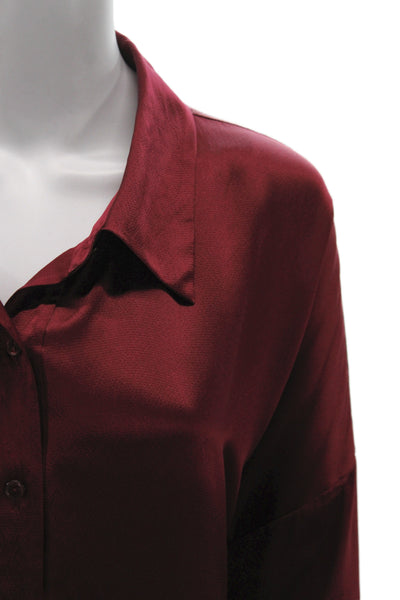 Eileen Fisher Women Silk Collared Button Up Blouse Red Long Sleeve Size 1X