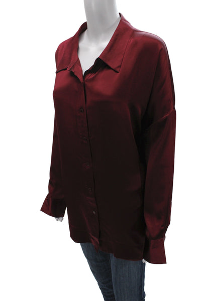Eileen Fisher Women Silk Collared Button Up Blouse Red Long Sleeve Size 1X