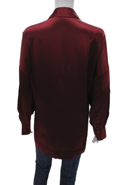 Eileen Fisher Women Silk Collared Button Up Blouse Red Long Sleeve Size 1X