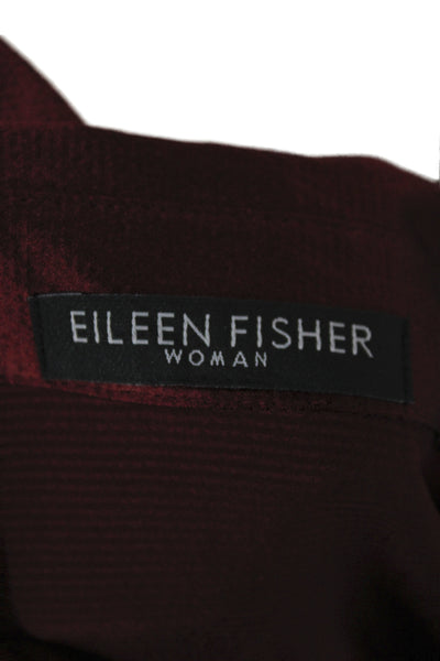 Eileen Fisher Women Silk Collared Button Up Blouse Red Long Sleeve Size 1X