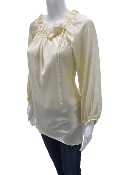 Francesca Miranda Women Cotton Tunic Blouse Beige 3/4 Sleeve Drawstring Size XL