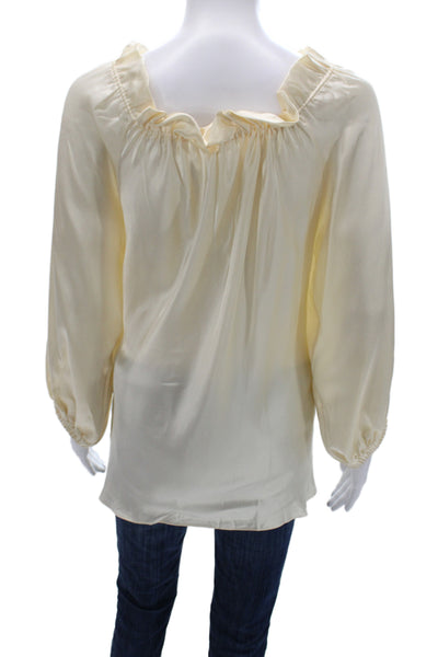 Francesca Miranda Women Cotton Tunic Blouse Beige 3/4 Sleeve Drawstring Size XL