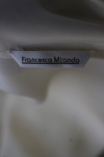 Francesca Miranda Women Cotton Tunic Blouse Beige 3/4 Sleeve Drawstring Size XL