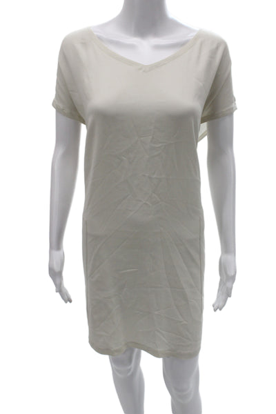 Eileen Fisher Women Shift T-Shirt Dress Beige Silk Short Sleeve V-Neck Size 2X