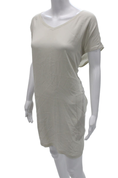 Eileen Fisher Women Shift T-Shirt Dress Beige Silk Short Sleeve V-Neck Size 2X