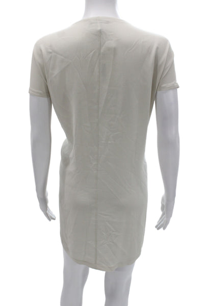 Eileen Fisher Women Shift T-Shirt Dress Beige Silk Short Sleeve V-Neck Size 2X