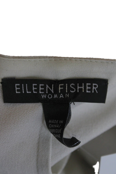 Eileen Fisher Women Shift T-Shirt Dress Beige Silk Short Sleeve V-Neck Size 2X