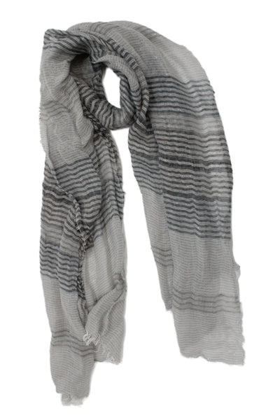 Eileen Fisher Womensd Linen Knit Fringe Trim Striped Scarf Gray 80"x24"