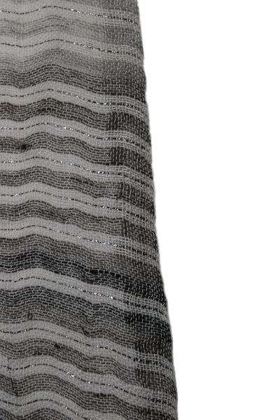 Eileen Fisher Womensd Linen Knit Fringe Trim Striped Scarf Gray 80"x24"