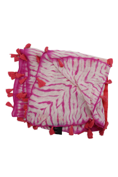 Eileen Fisher Womens Tassel Trim Tie Dyed Abstract Silk Scarf White Pink 37"x37"