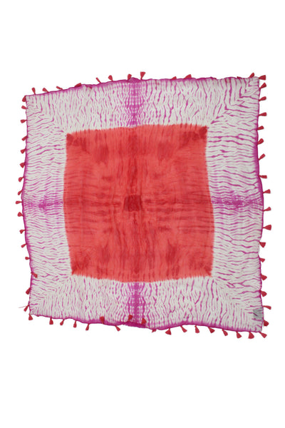 Eileen Fisher Womens Tassel Trim Tie Dyed Abstract Silk Scarf White Pink 37"x37"