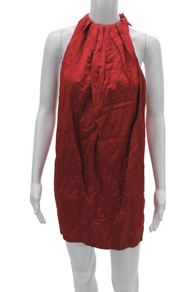 MNG Women Shift Dress Red Sleeveless High Neck Tie Waist Above Knee Mini Size 6