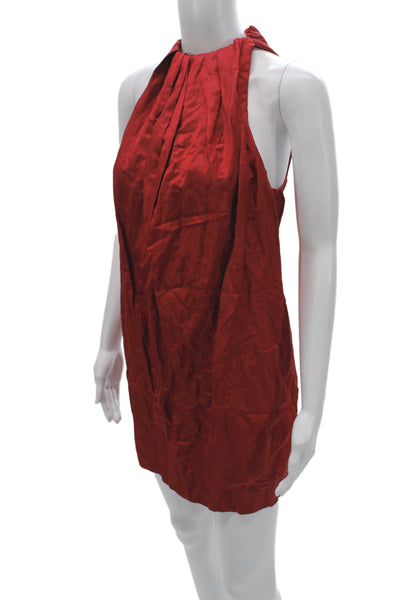 MNG Women Shift Dress Red Sleeveless High Neck Tie Waist Above Knee Mini Size 6