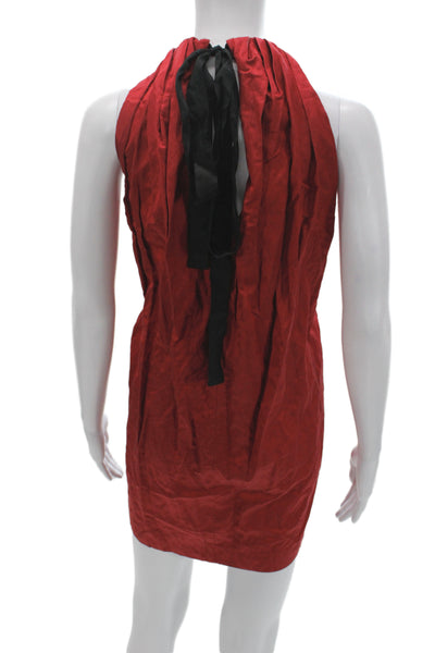 MNG Women Shift Dress Red Sleeveless High Neck Tie Waist Above Knee Mini Size 6