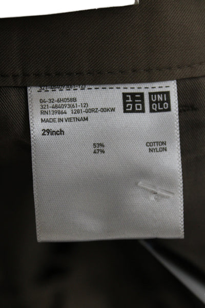 Uniqlo Unisex Chino Cropped Ankle Pants Brown Zip Cotton Nylon Army Size 29