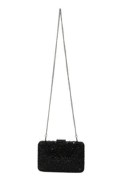 Olga Berg Womens Jeweled Embellished Crossbody Shgoulder Handbag Black