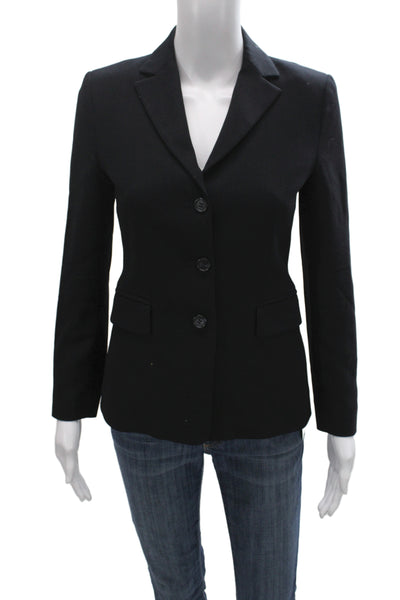 J Crew Women Black 100% Wool Blazer Collared Button Long Sleeve Classic Size 0P
