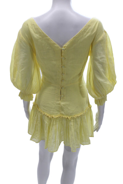 Pitusa Womens Fit & Flare Dress Yellow V-Neck 3/4 Sleeve Cotton Size 1