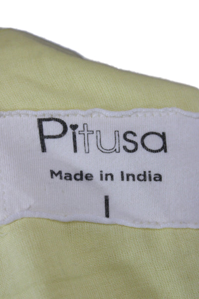 Pitusa Womens Fit & Flare Dress Yellow V-Neck 3/4 Sleeve Cotton Size 1