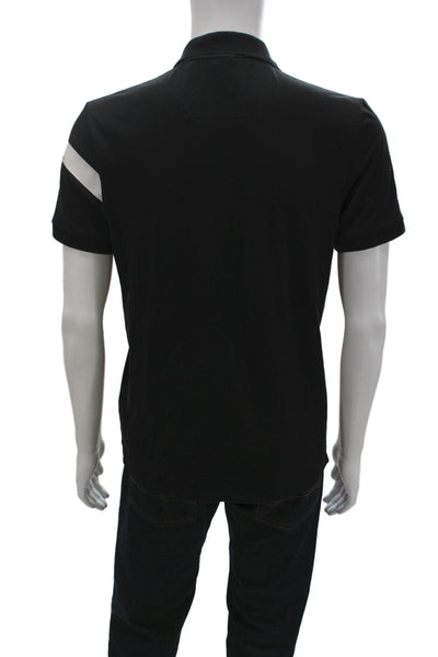 BOSS Mens Short Sleeves Polo Shirt Black White Cotton Size Medium