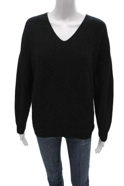 Jenni Kayne Unisex Full Zip V Neck Pullover Black Wool Cashmere Size L