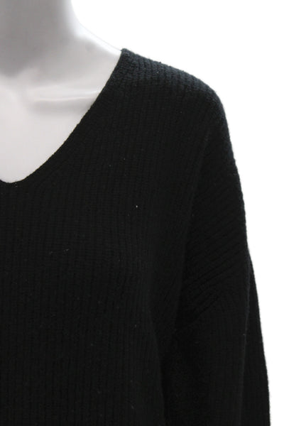 Jenni Kayne Unisex Full Zip V Neck Pullover Black Wool Cashmere Size L
