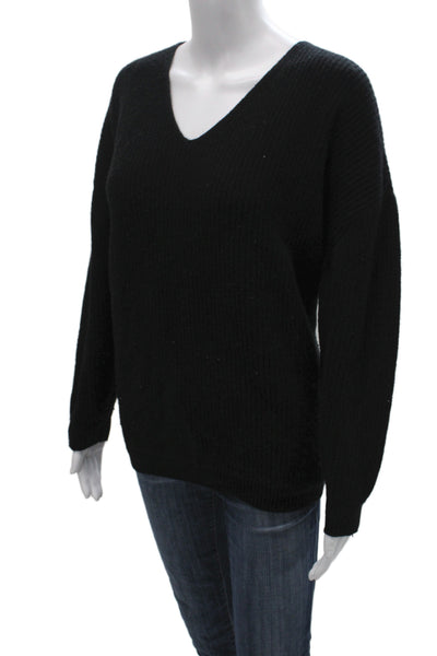 Jenni Kayne Unisex Full Zip V Neck Pullover Black Wool Cashmere Size L