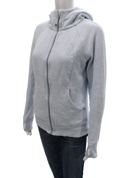 Lululemon Women Full-Zip Hoodies Light Blue Cotton High Neck Size 6