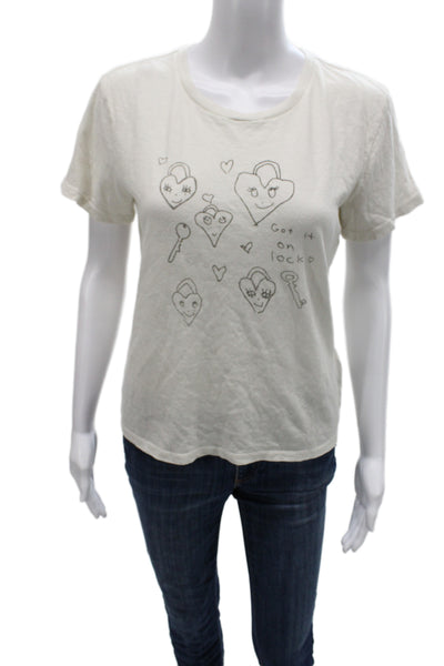 Re/Done Women White Heart Graphic Basic T-Shirt Short Sleeve Crew Neck Size M
