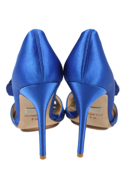 Badgley Mischka Womens Satin Floral Applique Open Toe Pumps Blue Size 5 Medium