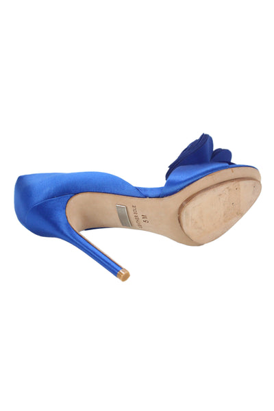 Badgley Mischka Womens Satin Floral Applique Open Toe Pumps Blue Size 5 Medium
