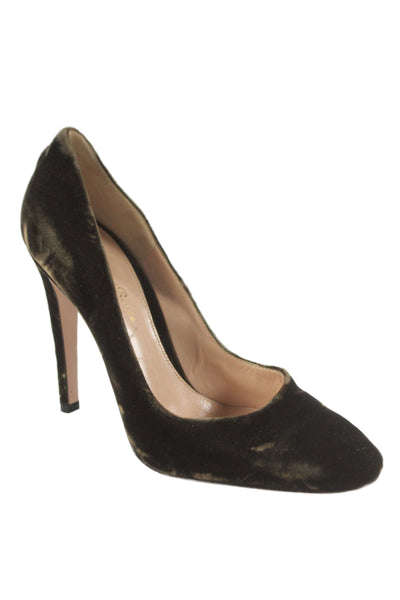 Gianvito Rossi Womens Velvet Slide On Classic Pumps Moss Green Size 38 8