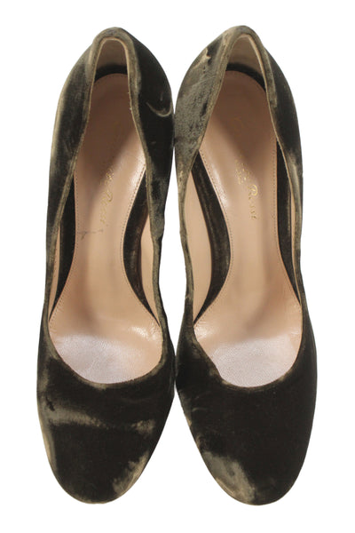 Gianvito Rossi Womens Velvet Slide On Classic Pumps Moss Green Size 38 8