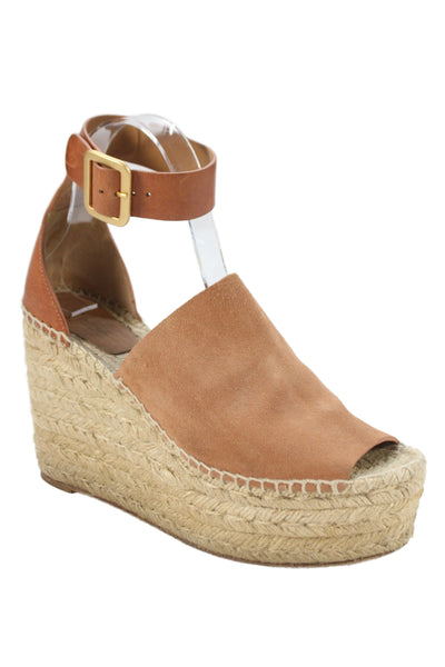 Chloe Womens Leather Platform Espadrille Wedges Brown Size 38 8