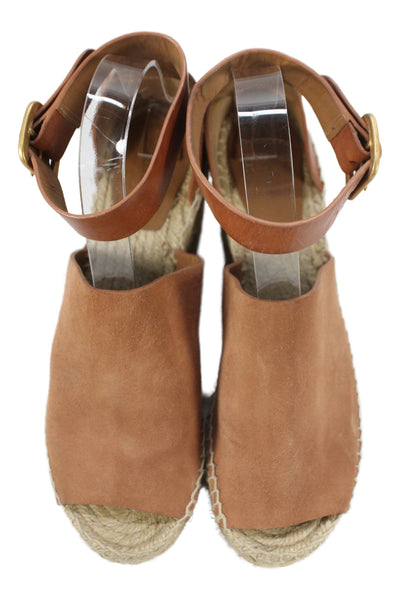Chloe Womens Leather Platform Espadrille Wedges Brown Size 38 8