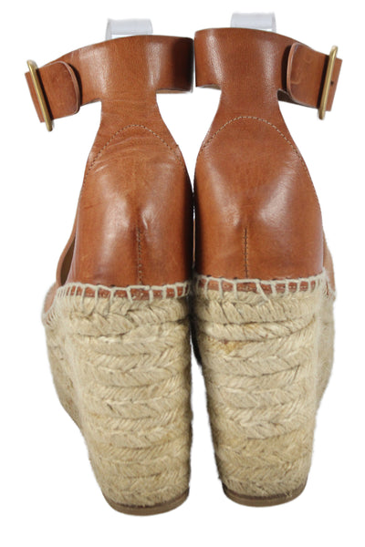 Chloe Womens Leather Platform Espadrille Wedges Brown Size 38 8