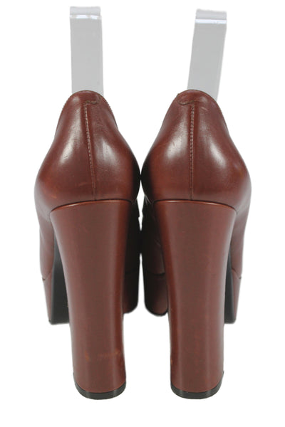 Celine Womens Leather Platform Fringe Loafer Pumps Brown Size 37.5 7.5