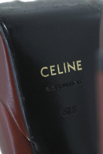 Celine Womens Leather Platform Fringe Loafer Pumps Brown Size 37.5 7.5
